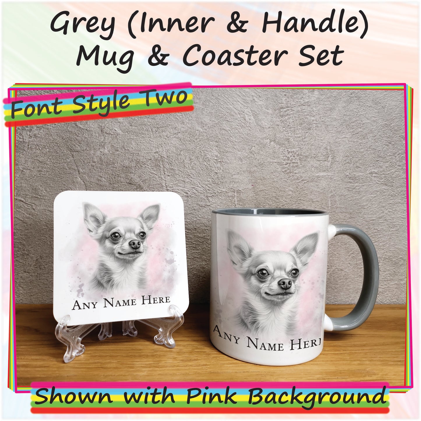 Personalised Sketched Chihuahua 11oz Ceramic Mug & Coaster Set