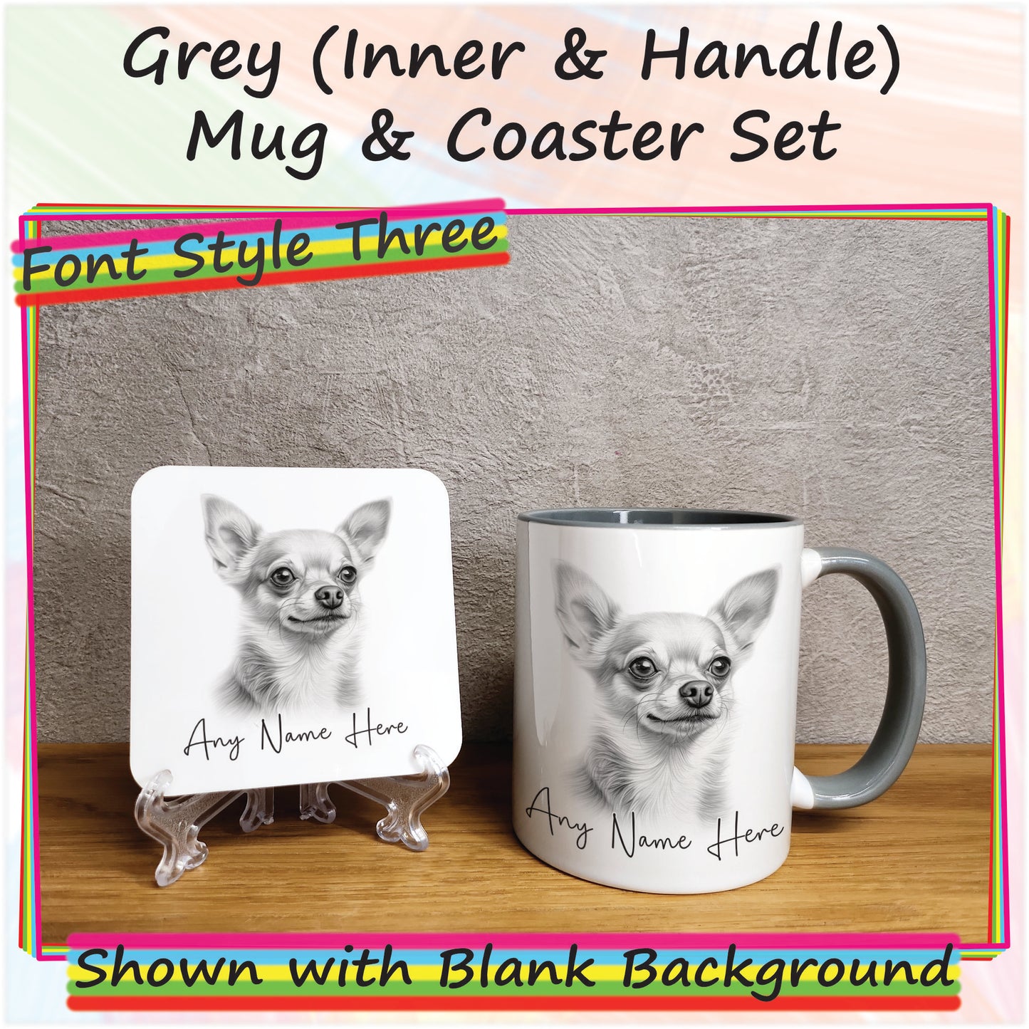 Personalised Sketched Chihuahua 11oz Ceramic Mug & Coaster Set