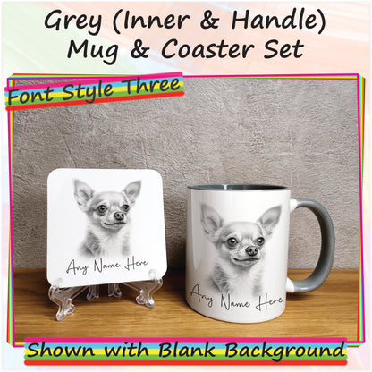 Personalised Sketched Chihuahua 11oz Ceramic Mug & Coaster Set