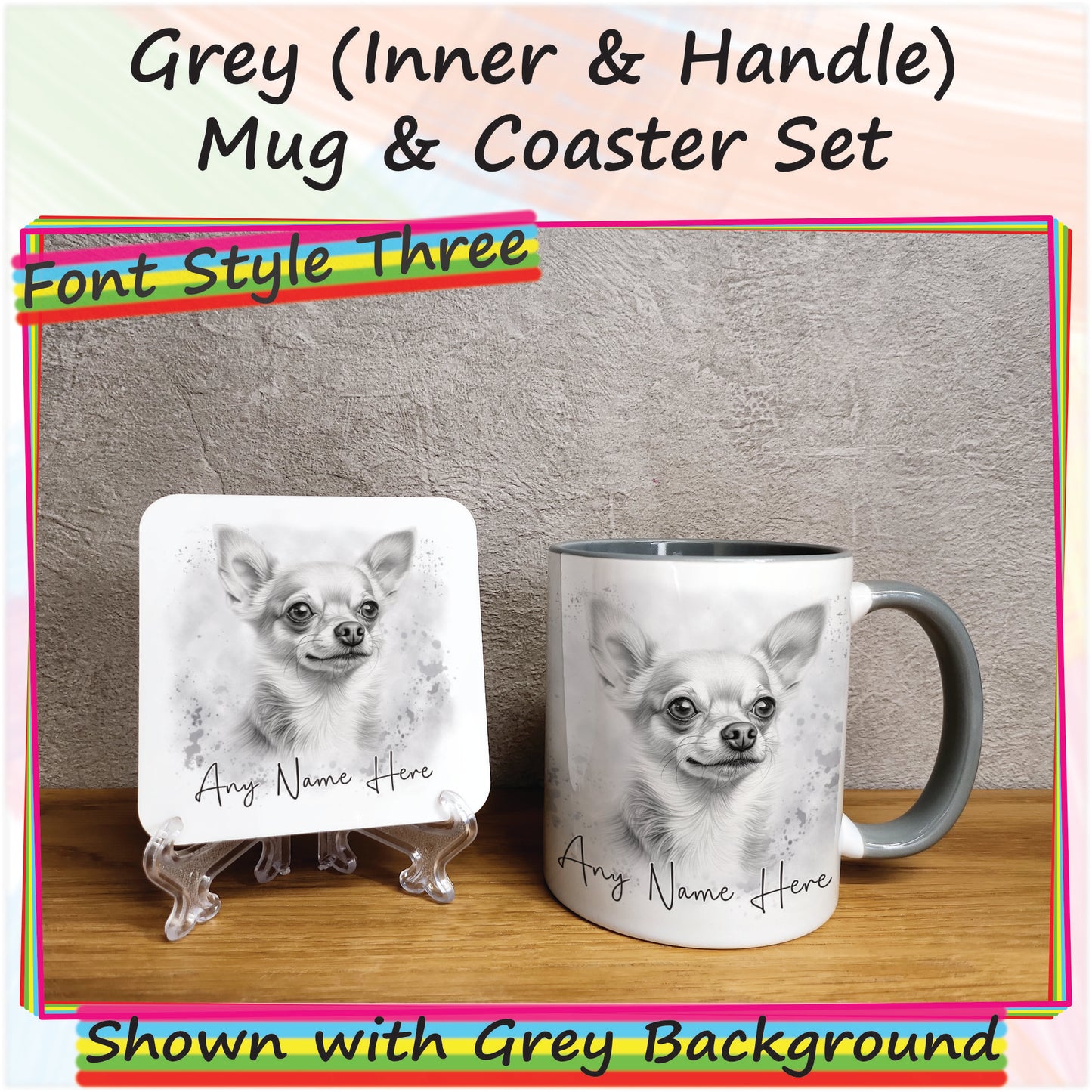 Personalised Sketched Chihuahua 11oz Ceramic Mug & Coaster Set