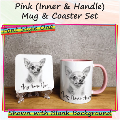 Personalised Sketched Chihuahua 11oz Ceramic Mug & Coaster Set