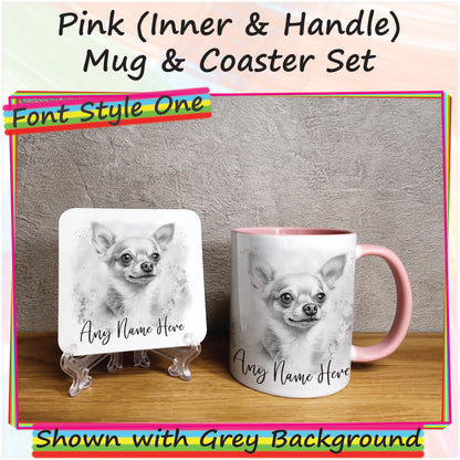 Personalised Sketched Chihuahua 11oz Ceramic Mug & Coaster Set