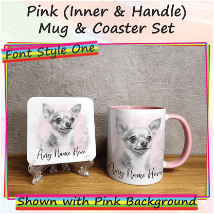 Custom Dog Mug, Personalised Sketched Chihuahua Mug & Coaster Set