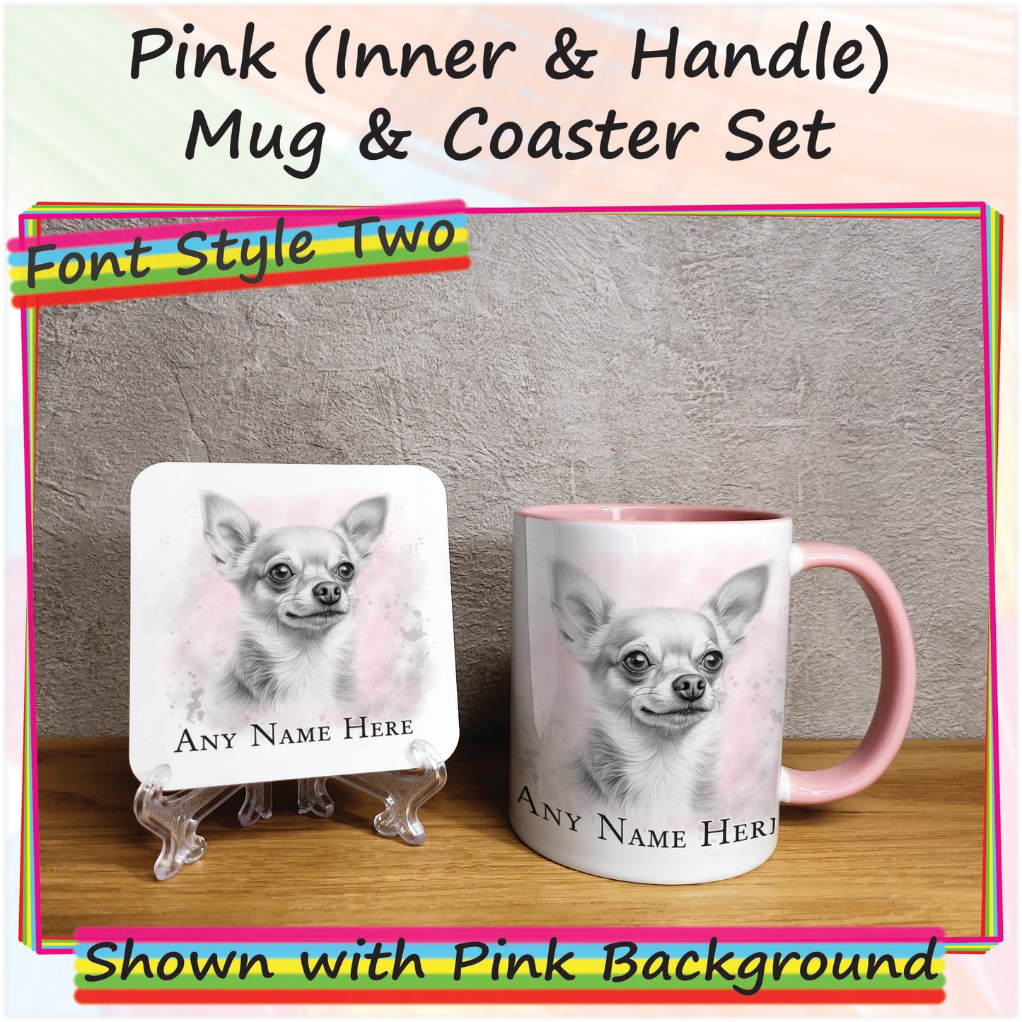 Personalised Sketched Chihuahua 11oz Ceramic Mug & Coaster Set