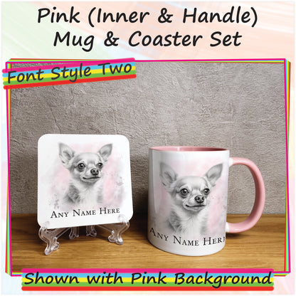 Personalised Sketched Chihuahua 11oz Ceramic Mug & Coaster Set