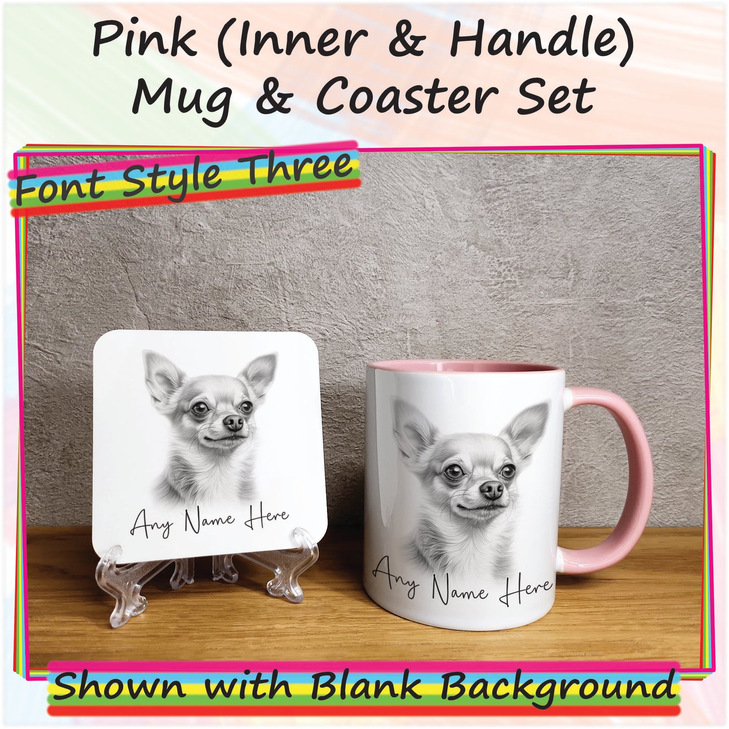 Personalised Sketched Chihuahua 11oz Ceramic Mug & Coaster Set