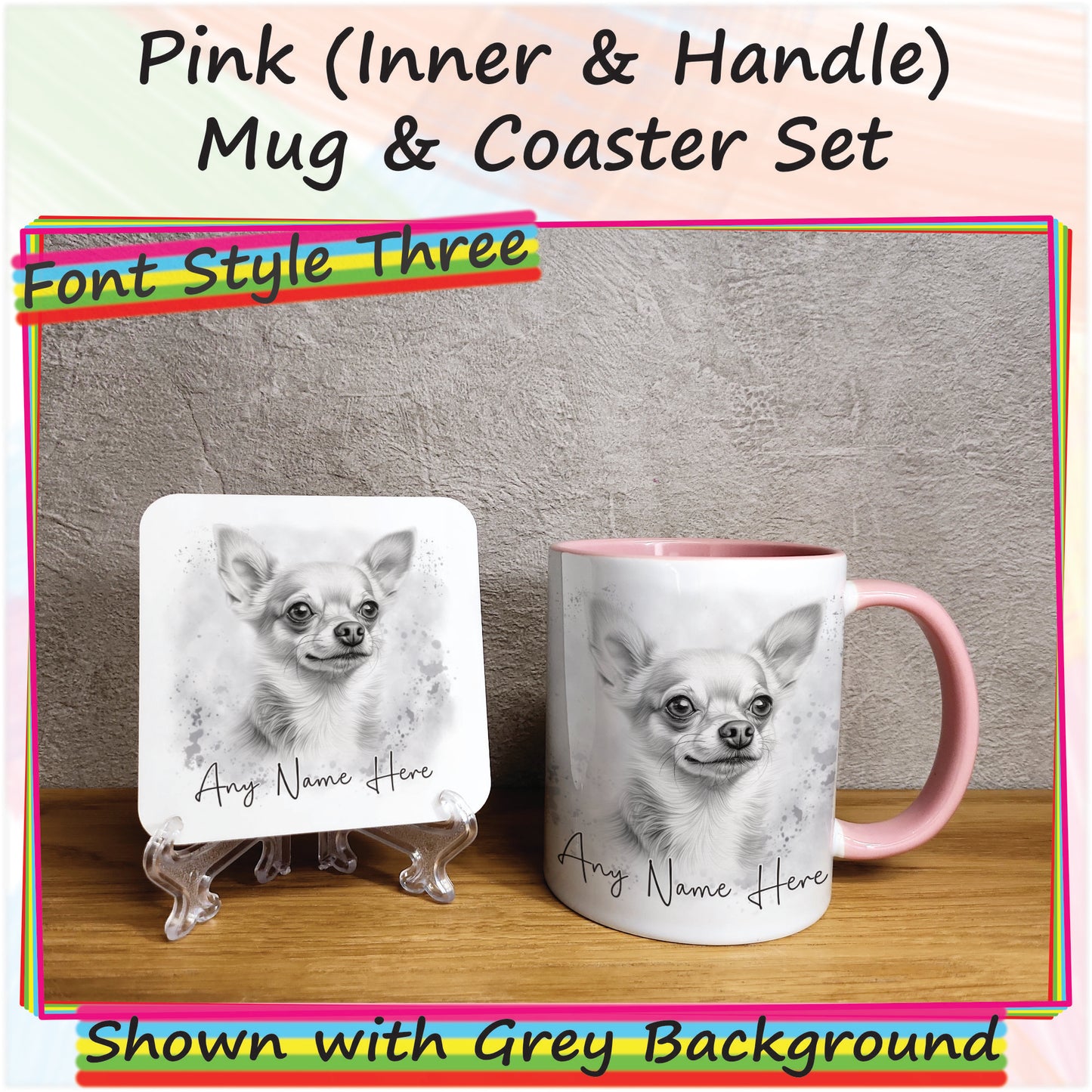 Personalised Sketched Chihuahua 11oz Ceramic Mug & Coaster Set