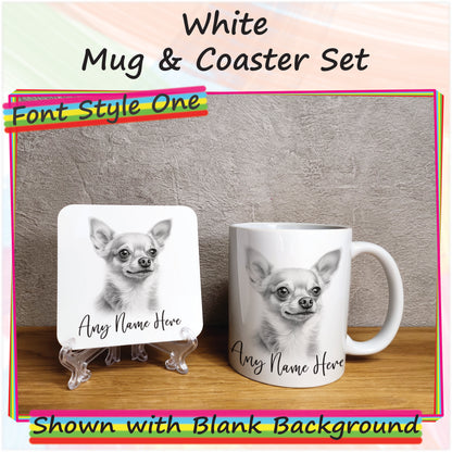 Personalised Sketched Chihuahua 11oz Ceramic Mug & Coaster Set