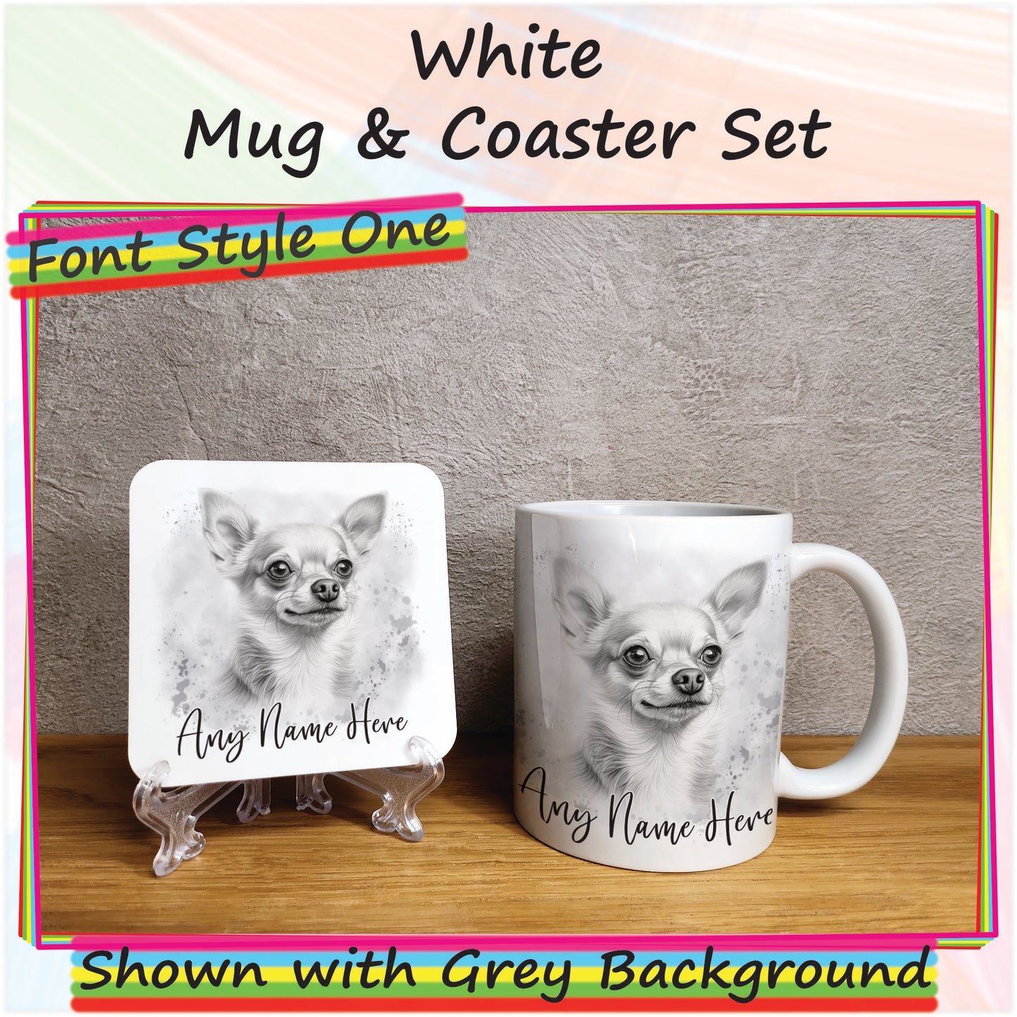 Personalised Sketched Chihuahua 11oz Ceramic Mug & Coaster Set