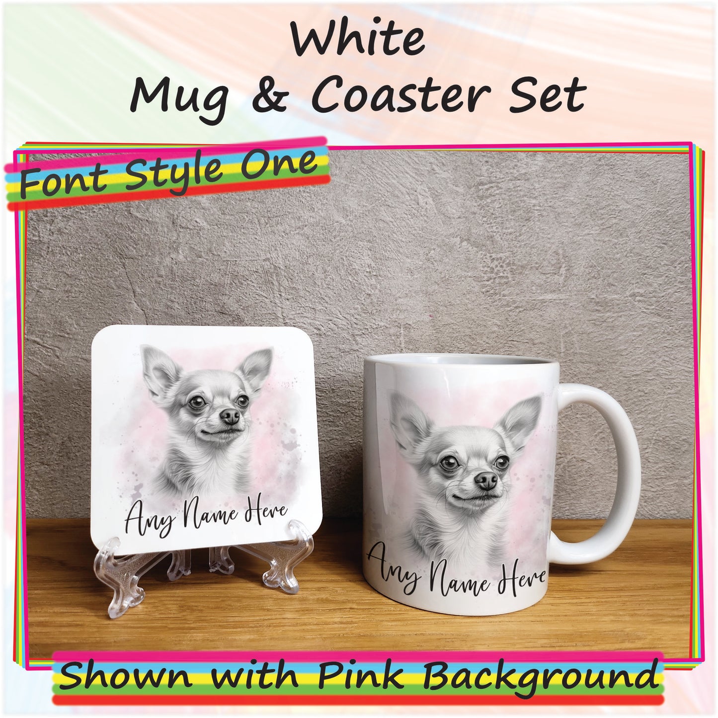 Personalised Sketched Chihuahua 11oz Ceramic Mug & Coaster Set