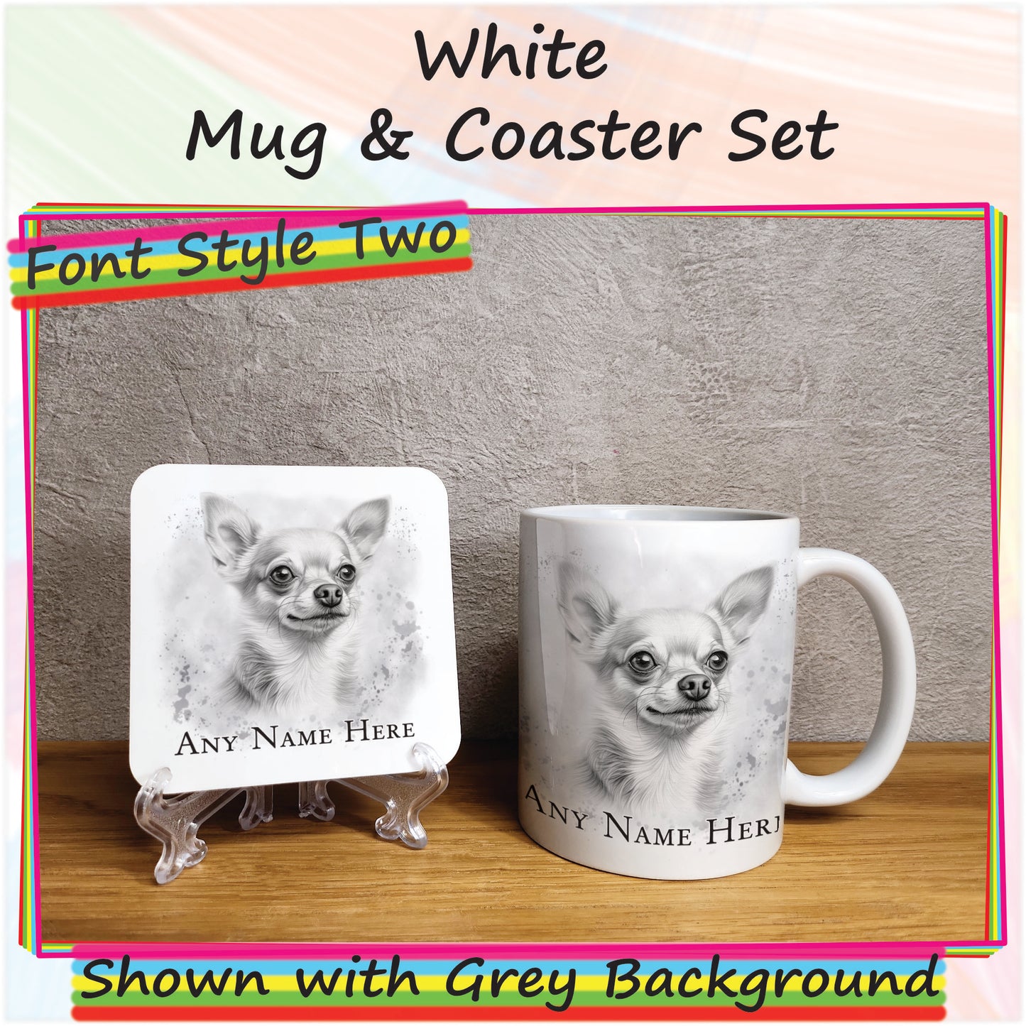 Personalised Sketched Chihuahua 11oz Ceramic Mug & Coaster Set