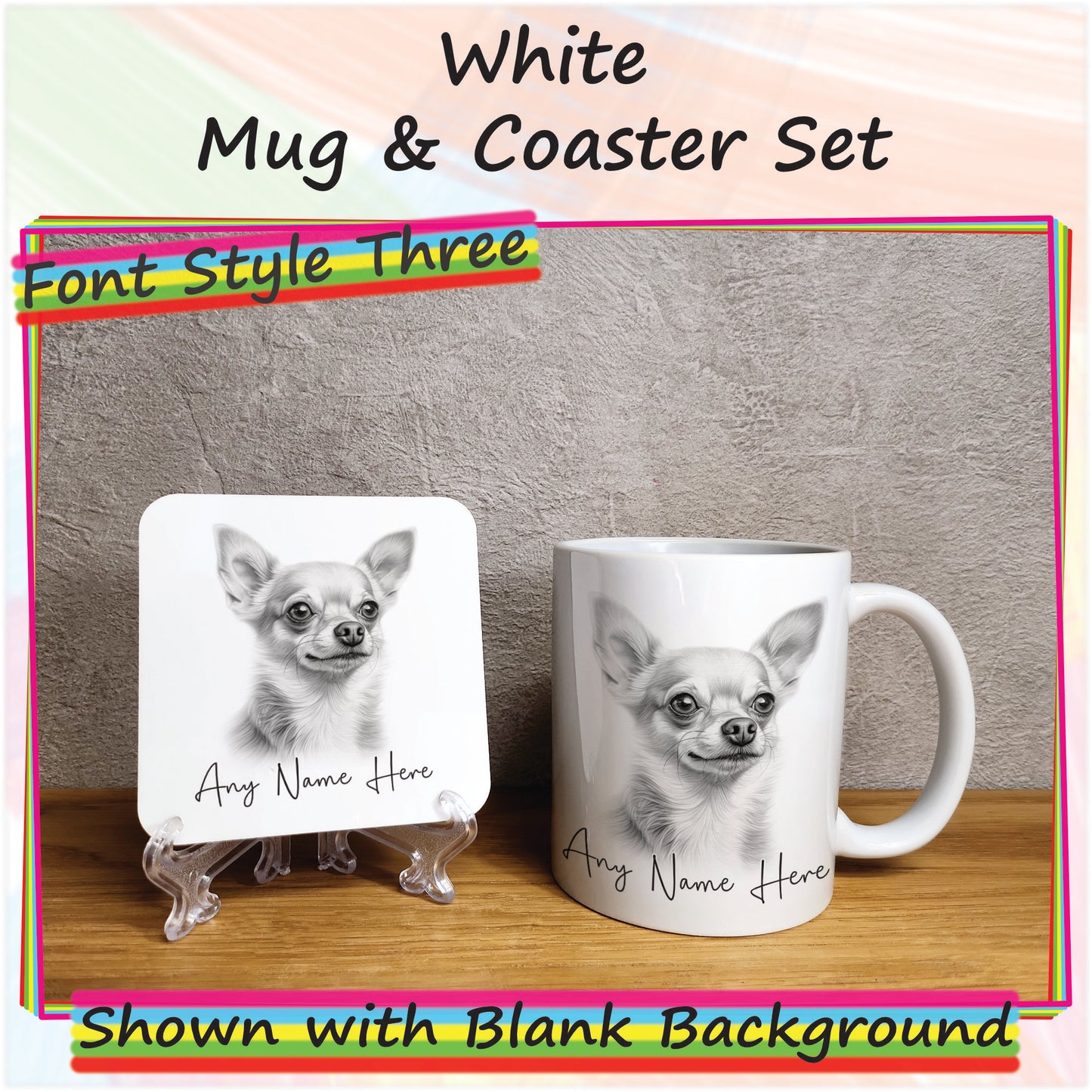 Personalised Sketched Chihuahua 11oz Ceramic Mug & Coaster Set