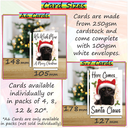 Personalised Black Cat in Santa Hat Christmas Card - Seasonal Greetings Card for Cat Lovers