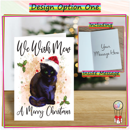 Personalised Black Cat Christmas Card - Seasonal Greetings Card for Cat Lovers