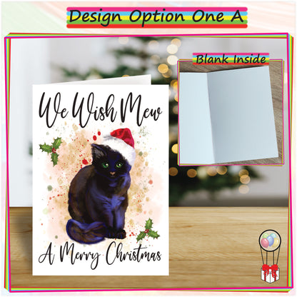 Personalised Black Cat Christmas Card - Seasonal Greetings Card for Cat Lovers