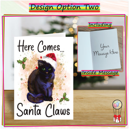 Personalised Black Cat Christmas Card - Seasonal Greetings Card for Cat Lovers