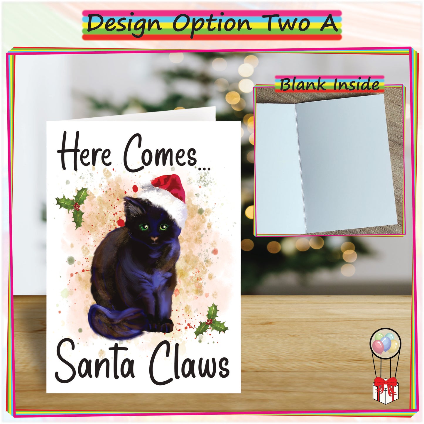 Personalised Black Cat Christmas Card - Seasonal Greetings Card for Cat Lovers