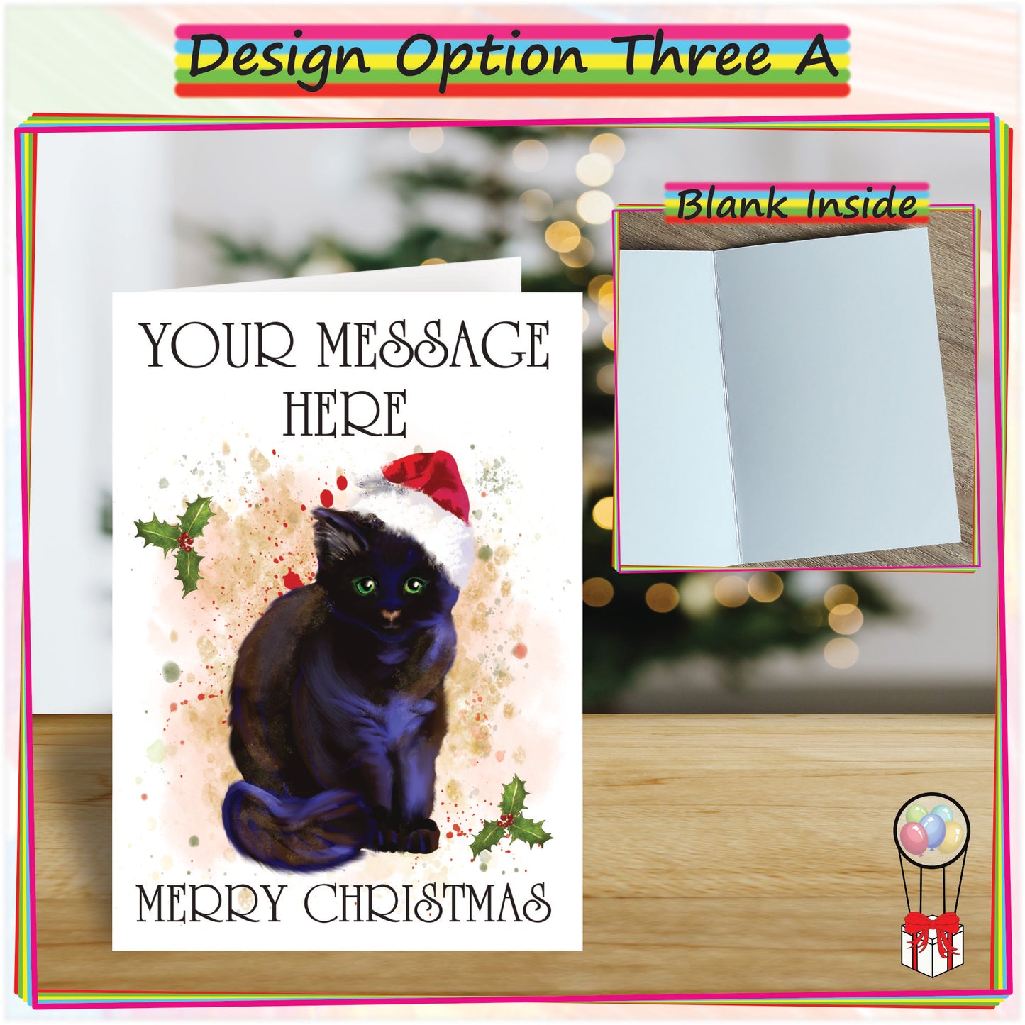 Personalised Black Cat Christmas Card - Seasonal Greetings Card for Cat Lovers