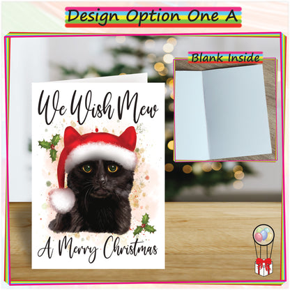 Personalised Black Cat in Santa Hat Christmas Card - Seasonal Greetings Card for Cat Lovers