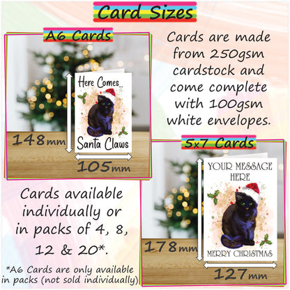 Personalised Black Cat Christmas Card - Seasonal Greetings Card for Cat Lovers