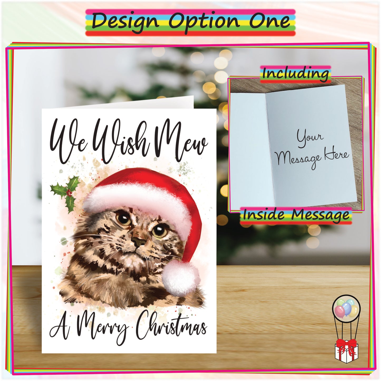 Personalised Tabby Cat Christmas Card - Seasonal Greetings Card for Cat Lovers