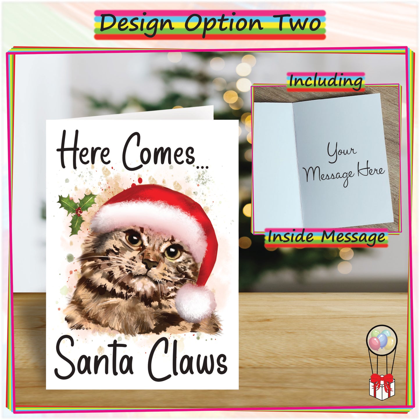 Personalised Tabby Cat Christmas Card - Seasonal Greetings Card for Cat Lovers