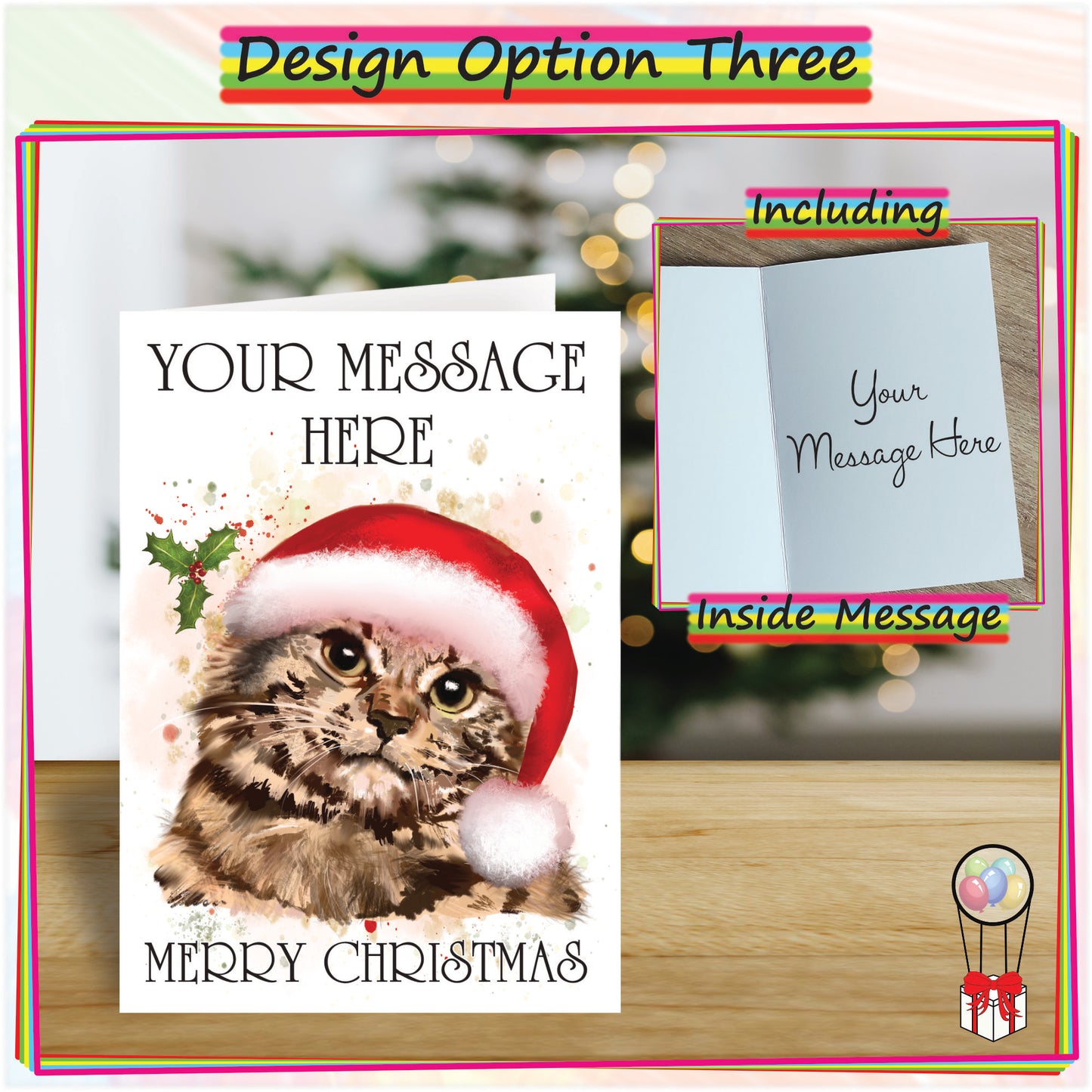 Personalised Tabby Cat Christmas Card - Seasonal Greetings Card for Cat Lovers