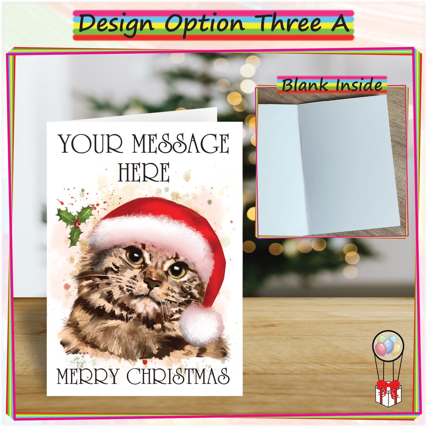 Personalised Tabby Cat Christmas Card - Seasonal Greetings Card for Cat Lovers