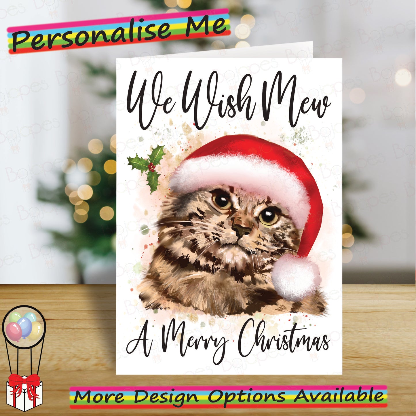 Personalised Tabby Cat Christmas Card - Seasonal Greetings Card for Cat Lovers