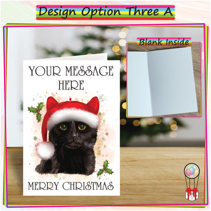 Personalised Black Cat in Santa Hat Christmas Card - Seasonal Greetings Card for Cat Lovers