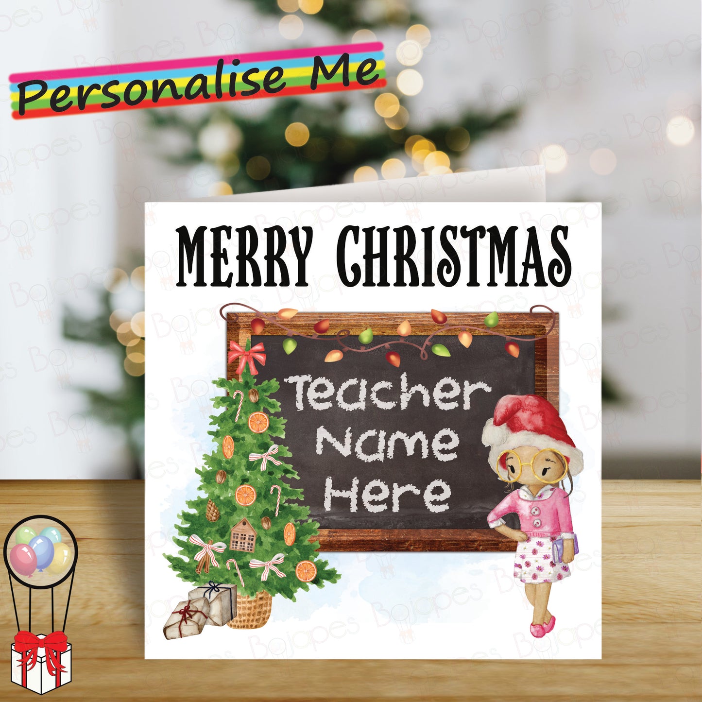 Personalised Female Teacher Christmas Card - Custom Card for Teaching Assistant