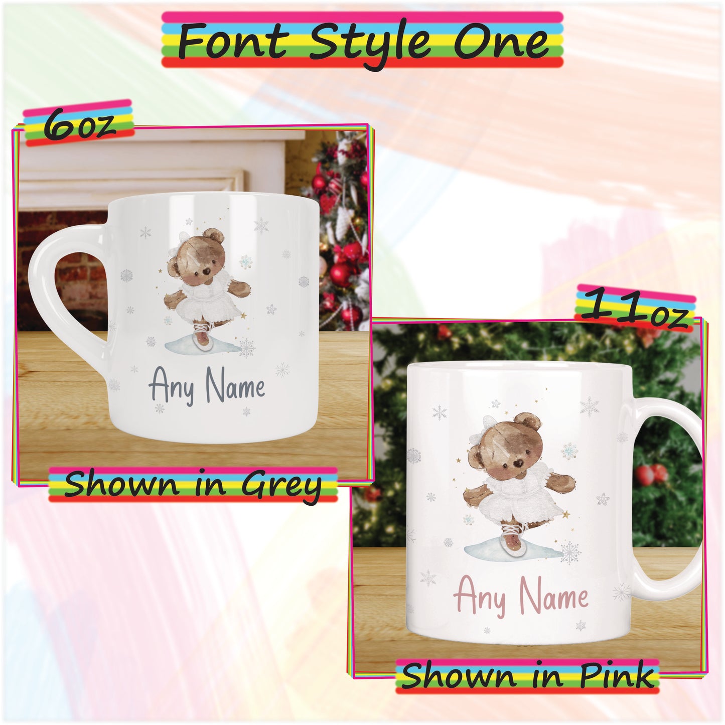 Ballerina Bear Christmas Mug for Kids - Personalised Hot Chocolate Mug