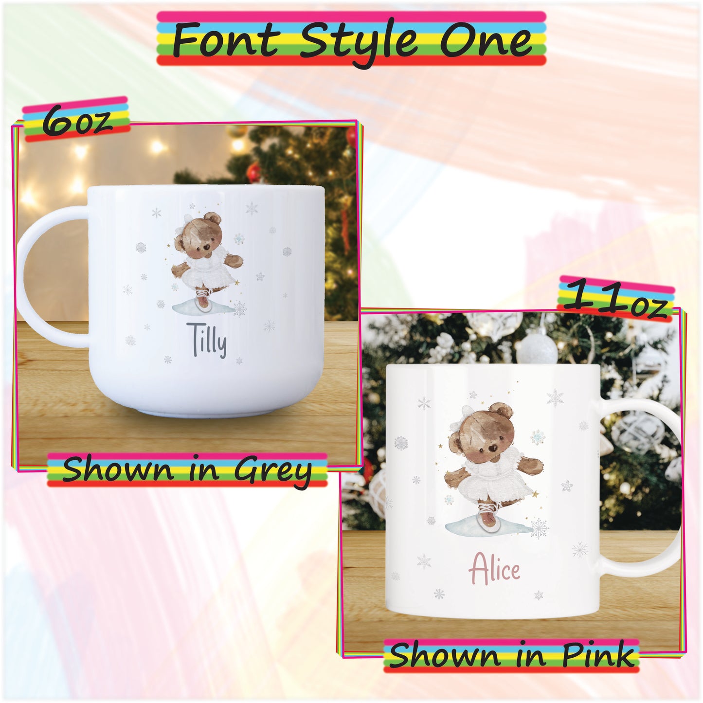 Unbreakable Personalised Christmas Mug for Kids - Ballerina Bear Hot Chocolate Mug