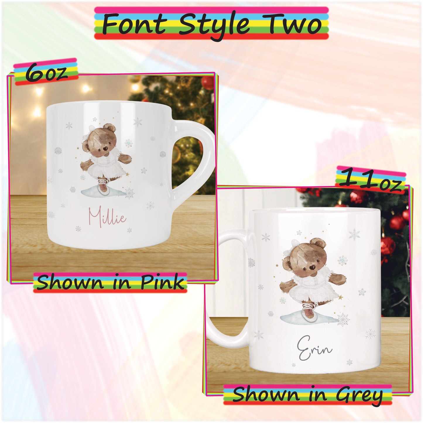 Ballerina Bear Christmas Mug for Kids - Personalised Hot Chocolate Mug