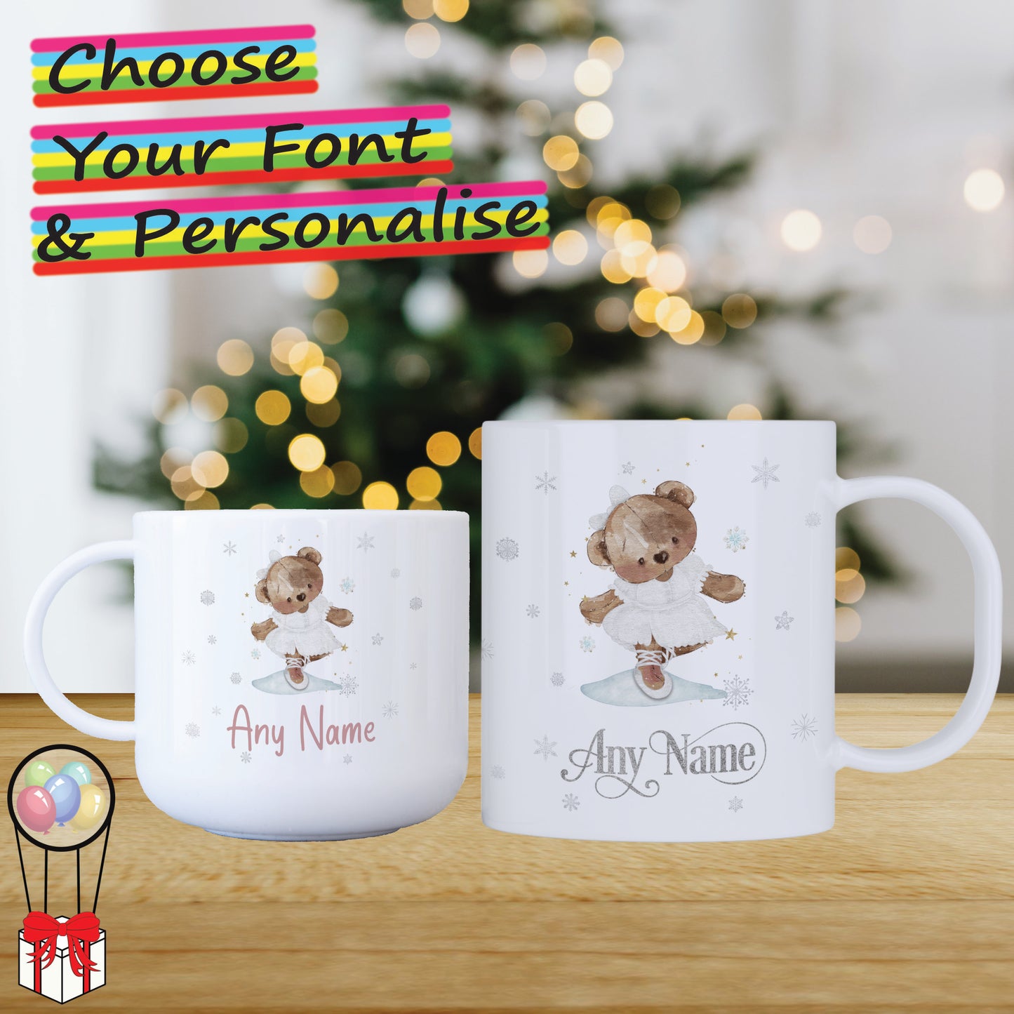 Unbreakable Personalised Christmas Mug for Kids - Ballerina Bear Hot Chocolate Mug