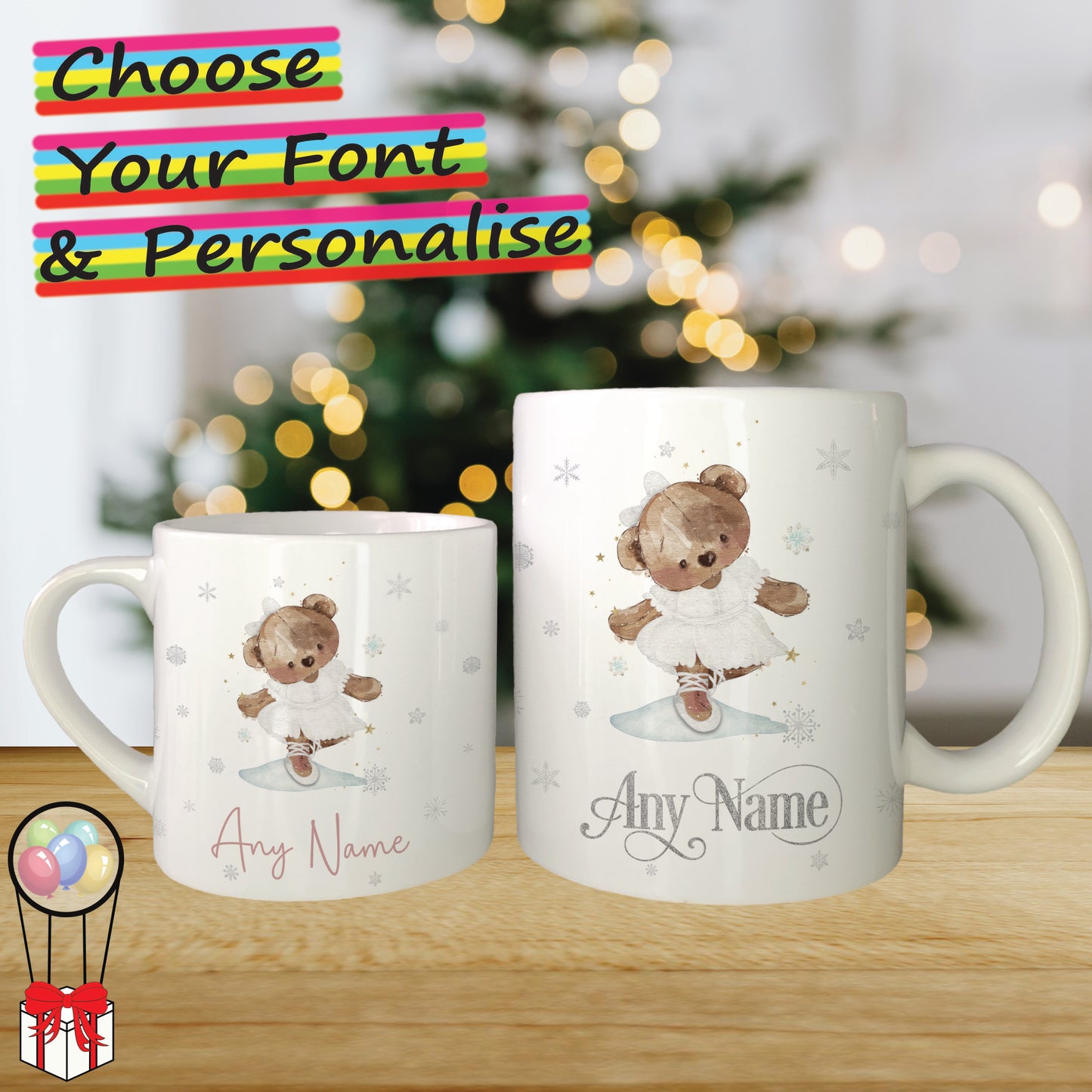 Ballerina Bear Christmas Mug for Kids - Personalised Hot Chocolate Mug