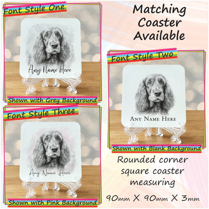 Personalised Cocker Spaniel Mug & Coaster Set, Custom Sketched Dog Mug