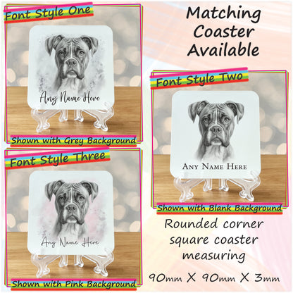 Personalised Sketched Boxer Dog 11oz Ceramic Mug & Coaster Set