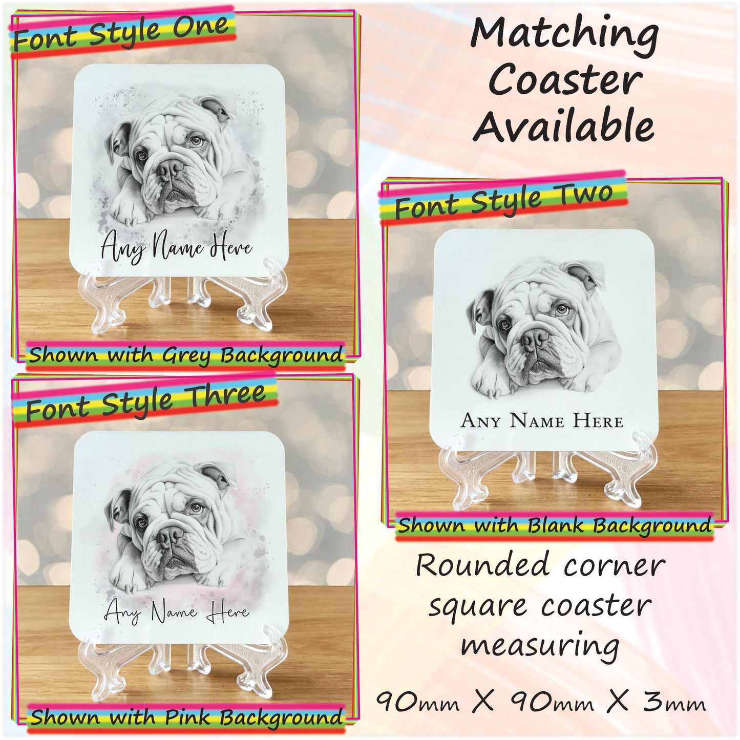 Personalised Sketched Bulldog Mug & Coaster Set, Custom Dog Mug