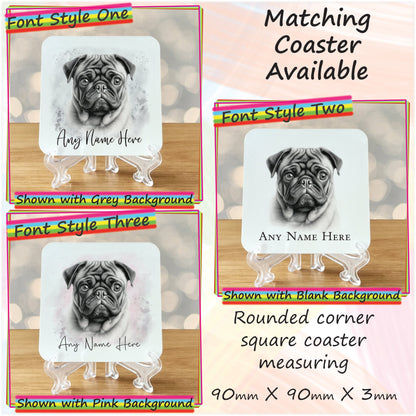 Custom Sketched Pug Mug & Coaster Set, Personalised Dog Mug