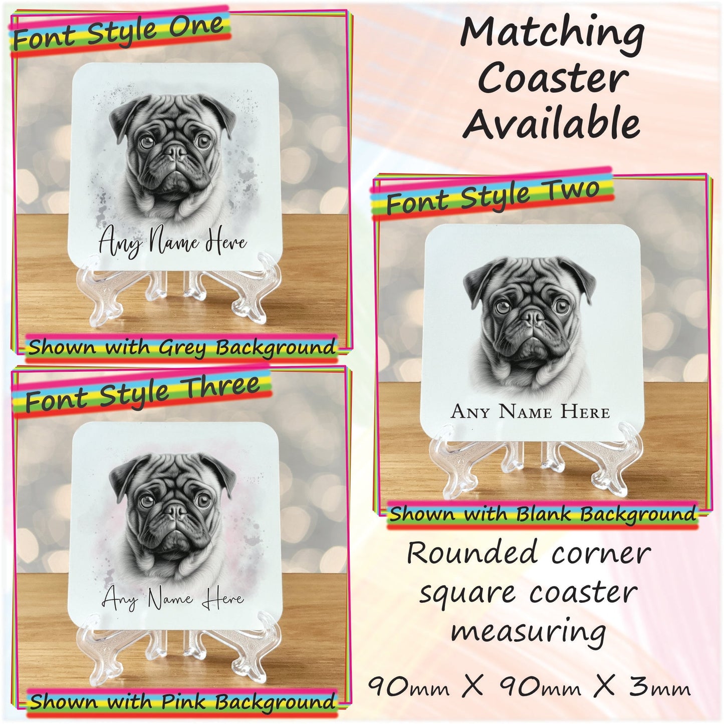 Custom Sketched Dog Mug, Personalised Pug Mug & Coaster Set