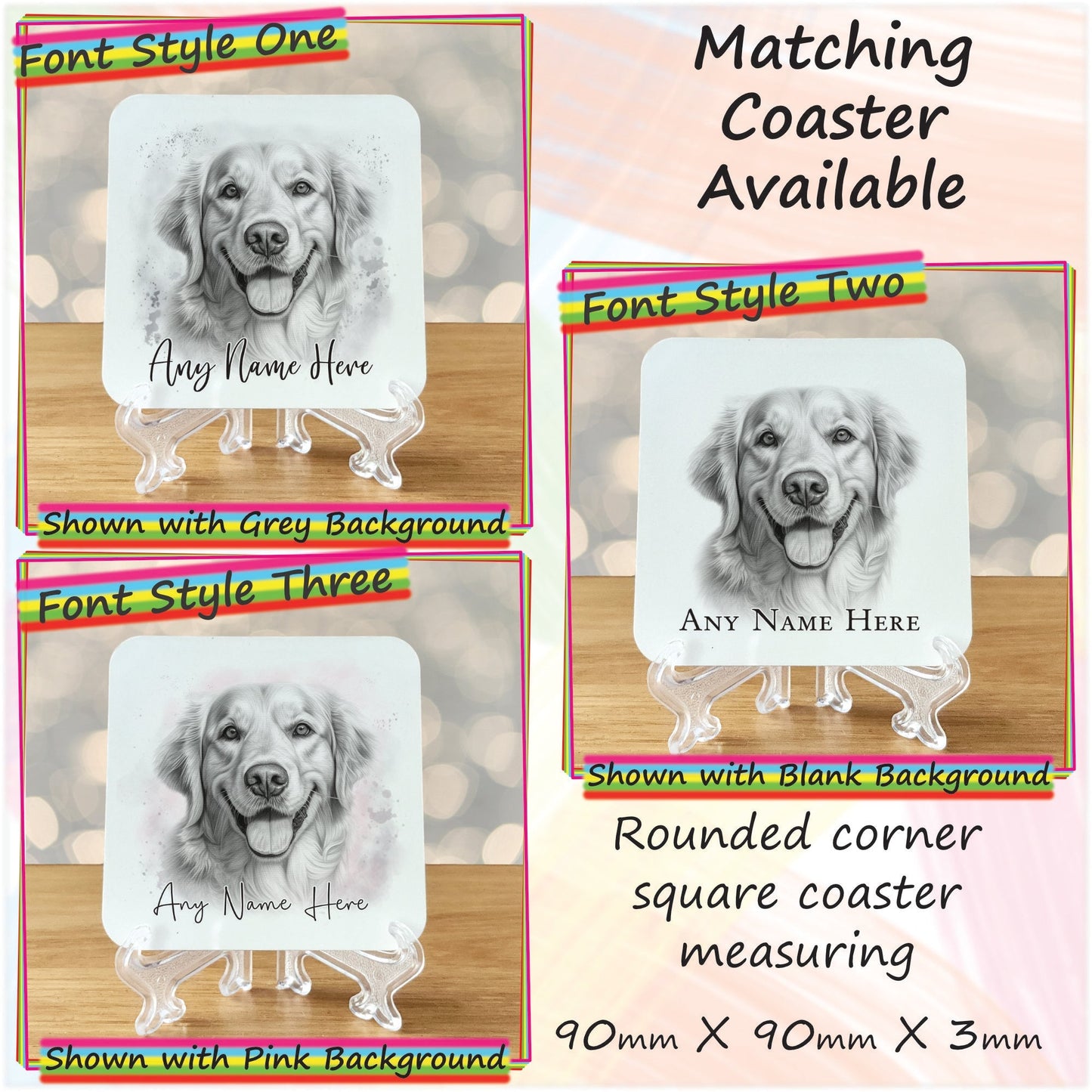 Custom Golden Retriever Mug, Sketched Personalised Dog Mug & Coaster Set