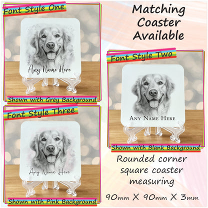 Custom Golden Retriever Mug, Sketched Personalised Dog Mug & Coaster Set