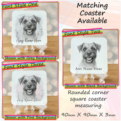 Personalised Sketched Border Terrier Mug & Coaster Set, Custom Dog Mug