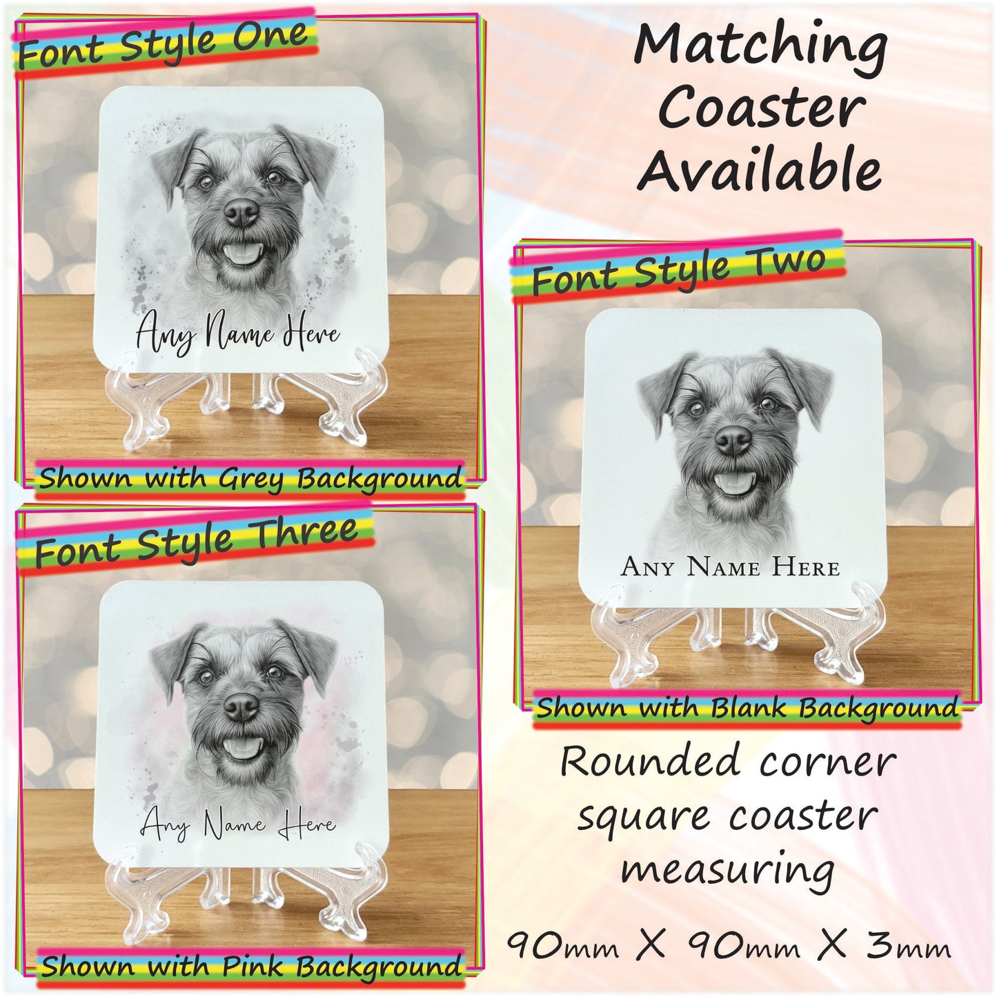 Custom Sketched Border Terrier Mug & Coaster Set, Personalised Dog Mug