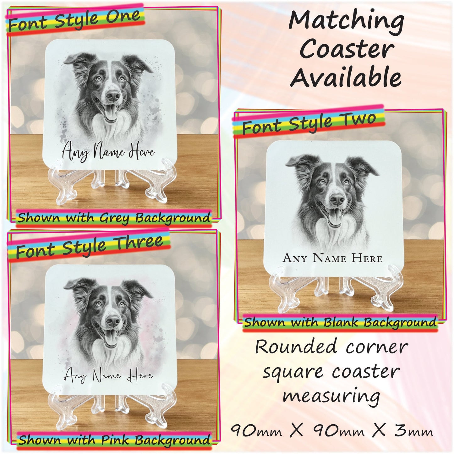 Custom Dog Mug, Personalised Sketched Border Collie Mug & Coaster Set