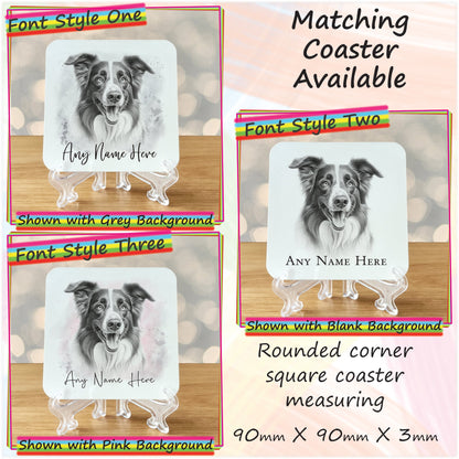 Custom Dog Mug, Personalised Sketched Border Collie Mug & Coaster Set