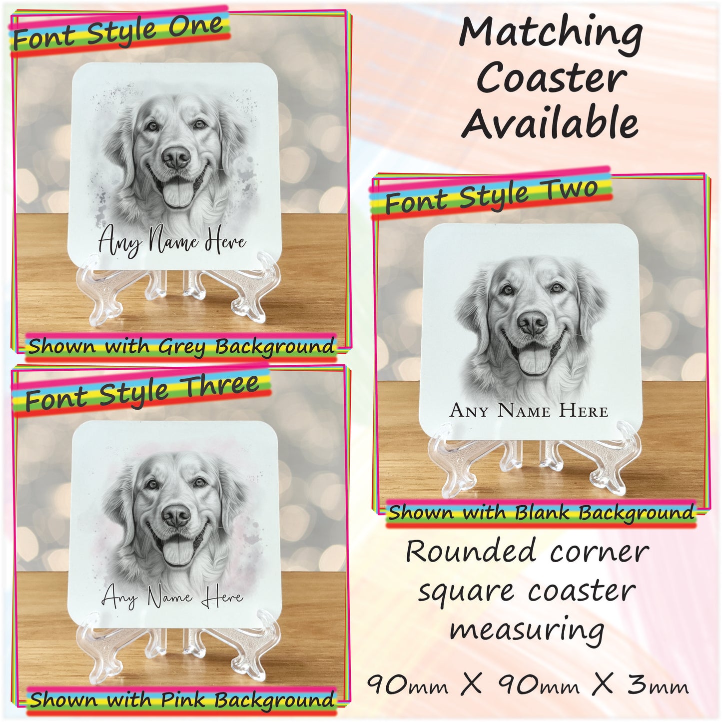 Personalised Sketched Golden Retriever 11oz Ceramic Mug & Coaster Set