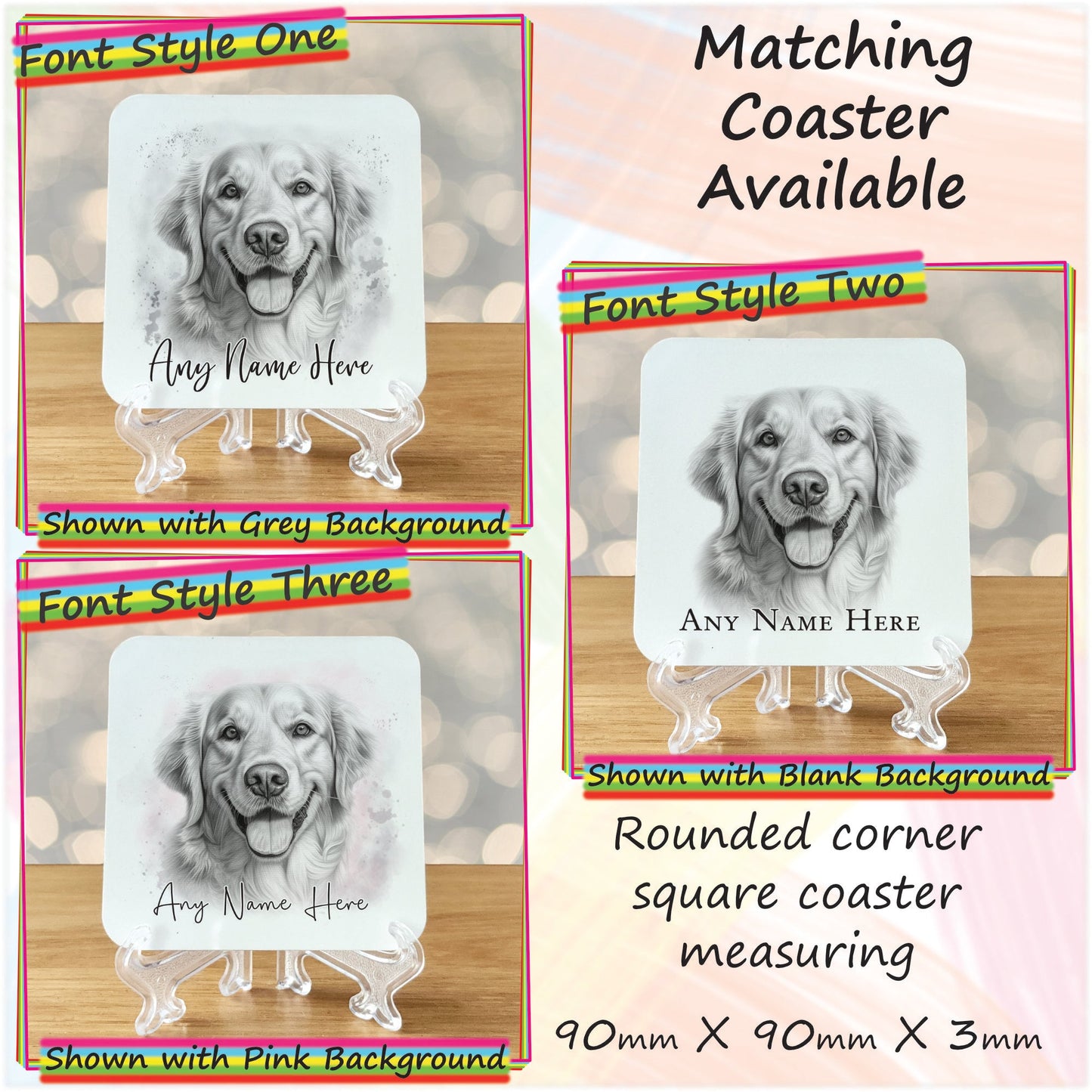 Personalised Golden Retriever Mug, Sketched Dog Mug & Coaster Set