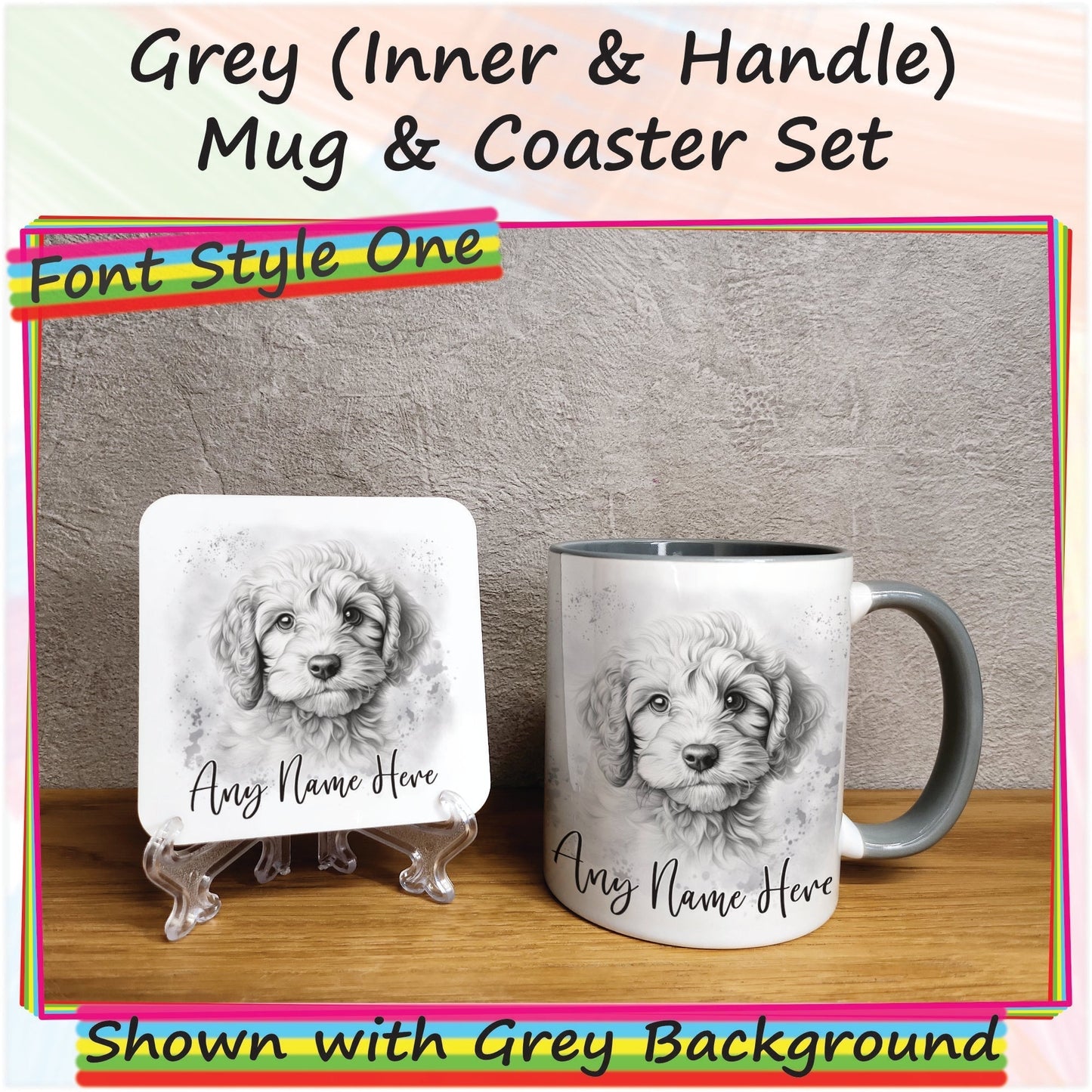 Custom Dog Mug, Personalised Sketched Cockapoo Mug & Coaster Set